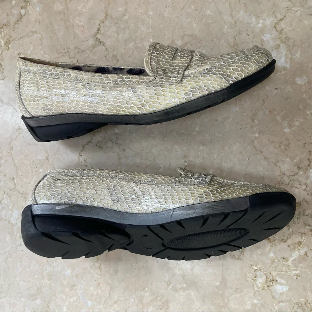 Aquatalia Snakeskin Slip On Penny Loafer Flats, Size 8.5